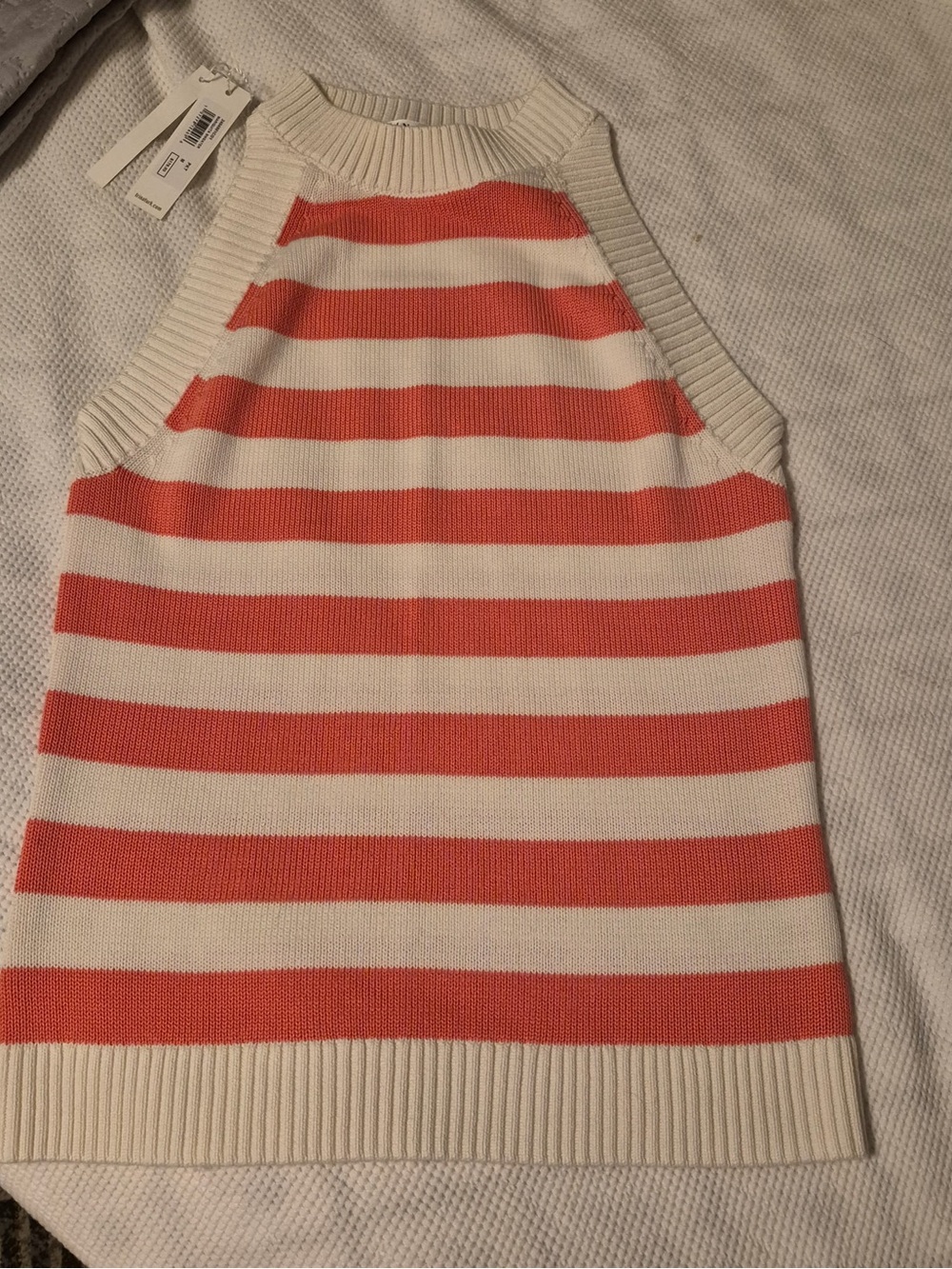 Striped Tina Turk Sleeveless Knit Tank - Cream & Coral